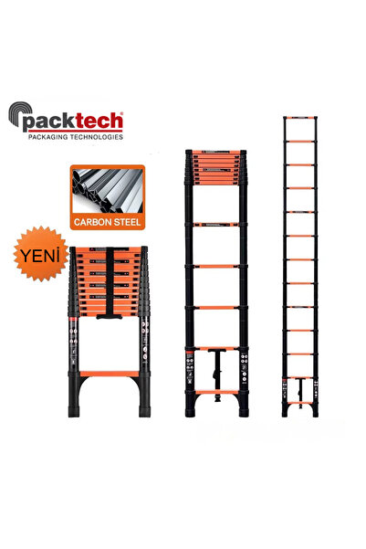 Packtech Karbon Çelik Teleskopik Merdiven 9 Basamaklı 260 cm