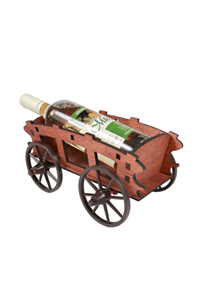 LimArt Suport decorativ artizanal din lemn, model Caruta, cu sticla de vin al...