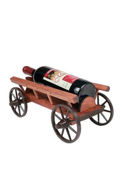 LimArt Suport decorativ artizanal din lemn, model Caruta, cu sticla de vin ro...