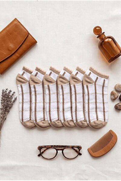 hadiora Women's White and Brown Striped 6-Piece Booties Socks Set
