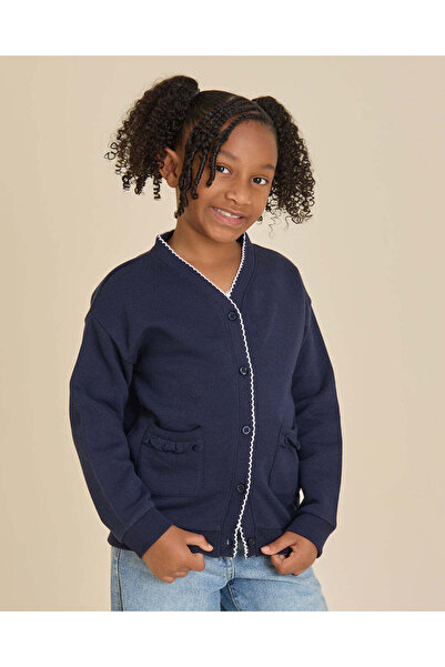 REDTAG Girls Blue Front Button Cardigan
