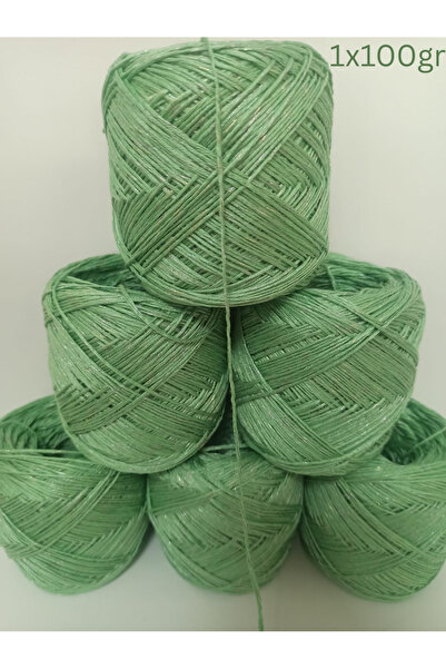 İPEK YÜN İPLİK DÜNYASI Bambu Koton Örgü İpi (Mint Yeşil,Simli) 100gr