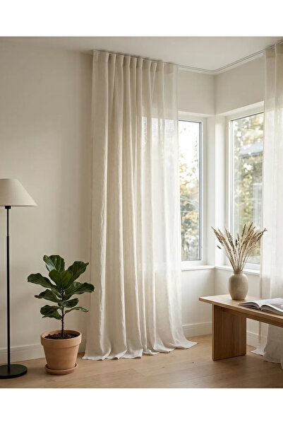 Leo Boutique Curtain Keten Düz Tül Perde - Pilesiz - Ekstrafor Büzgülü - Ütü ...