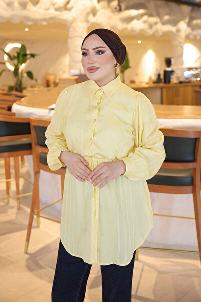 İmajButik Sarı Bel İp Bağlamalı Tunik Gömlek
