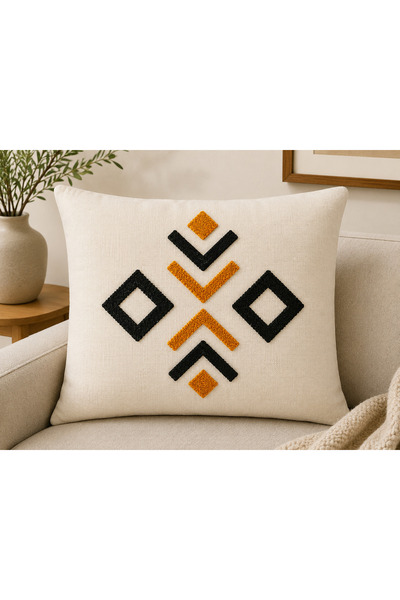 SEVMİŞ HOME Decorative Punch Throw Pillow Cover Linen Fabric with Hidden Zipp...