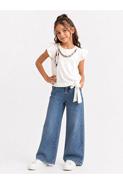 Trendline Girls' Stone Denim Jeans Thin Summer Anti-Sweat Shirt Two-Piece Set