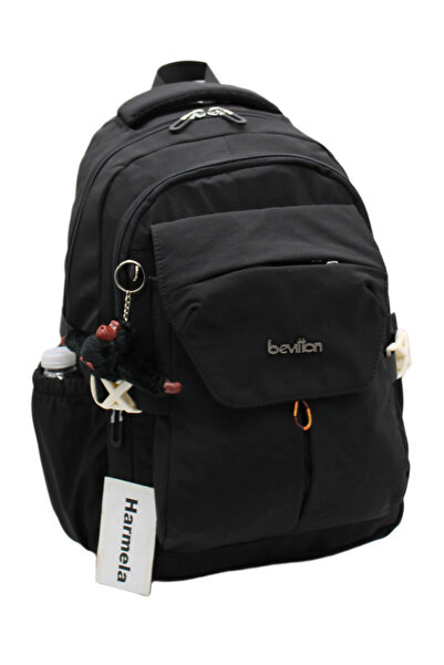 Harmela School Bag Waterproof Fabric Unisex School Backpack 2601 Black