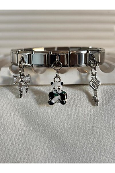 bijoux uniques New Season Ribbon Panda Key Charm Steel Italian Bracelet