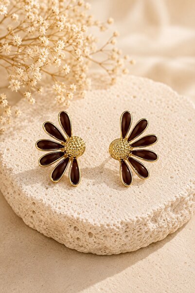Jack Ferrero Daisy Gold Detailed Daisy Shaped Steel Women's Earrings