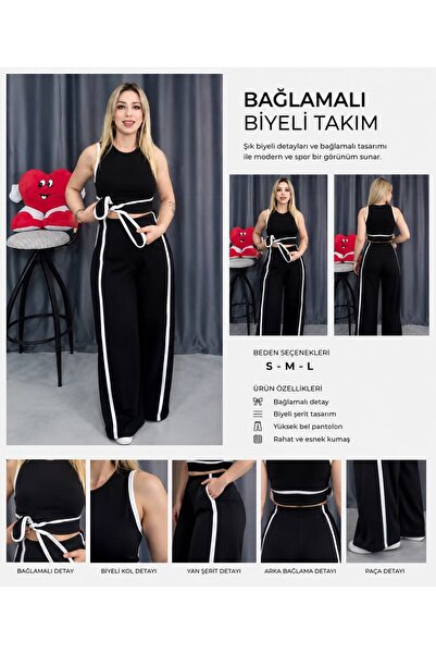 siyah beyaz biyeli kadın alt üst takım