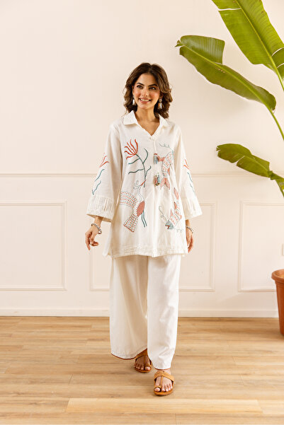 PRIYA'S PANACHE Cotton Flex Embroidered Co-ord Set for Women | 2 Piece Kurta ...