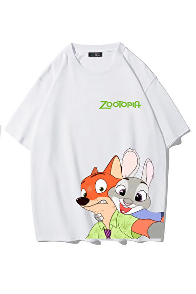 BRZ COLLECTION Unisex Oversize Zootopia T-Shirt (White)