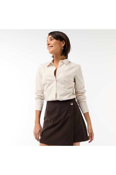 KIABI Fitted shirt with cutaway collar BEIGE