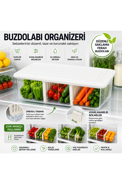 HAUSEN 7.5L Ayraçlı Beyaz Buzdolabı Organizeri