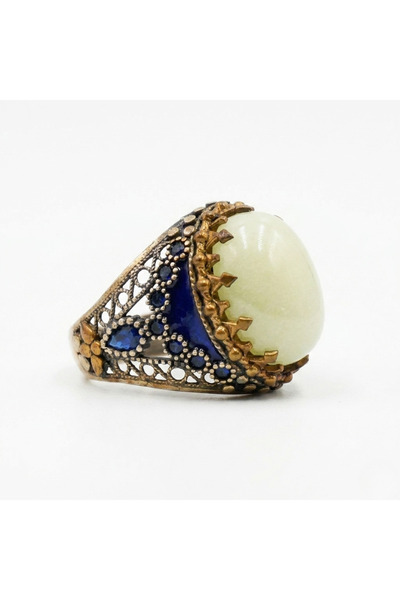 Generic 925 Sterling Silver Men's Power Stone Ring 11.5x25mm Cream Oval Caboc...