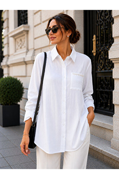 sarıdağ Monaco Fabric Pocket and Pearl Detailed Shirt
