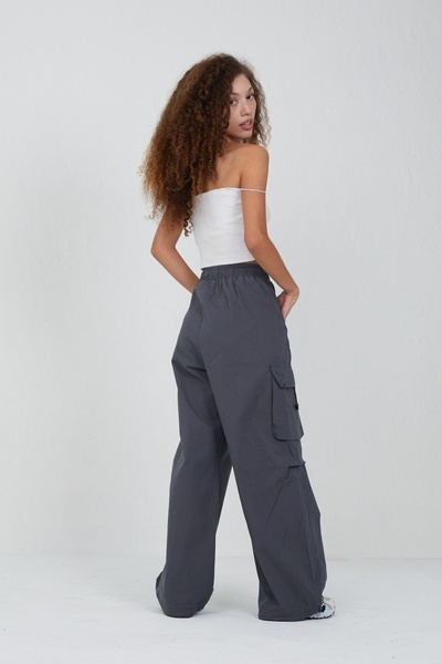 harmony factory Wide Leg Yüksek Bel Kumaş Kargo Cepli Pantolon