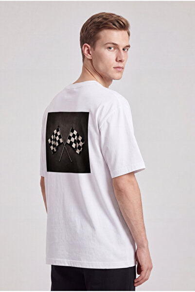 BLACK NOVA Oversize Printed Unisex T-Shirt Race Flags White