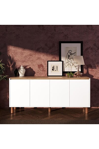 Bimossa H4110 Terra 180 cm Sepet-Beyaz Konsol Yüksek Ayaklı 4 Kapakl, Modern ...
