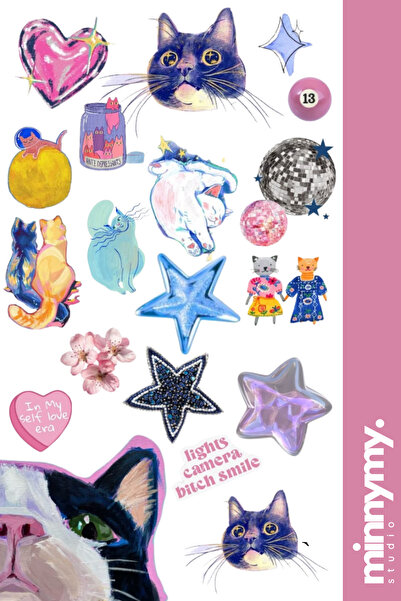Minnymy Glam Cat Collection Sticker, Çıkartma, Ajanda, Günlük, Planlayıcı, Bu...
