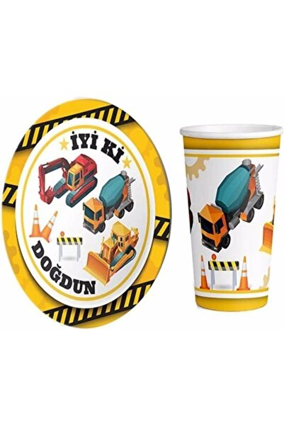 Yıldızan Construction Themed Plate and Cup 8 Pieces 931845