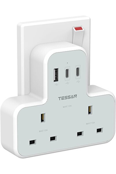 TESSAN USB C Charger Plug Adapter SA, Double Plug Extension Socket with Fast ...