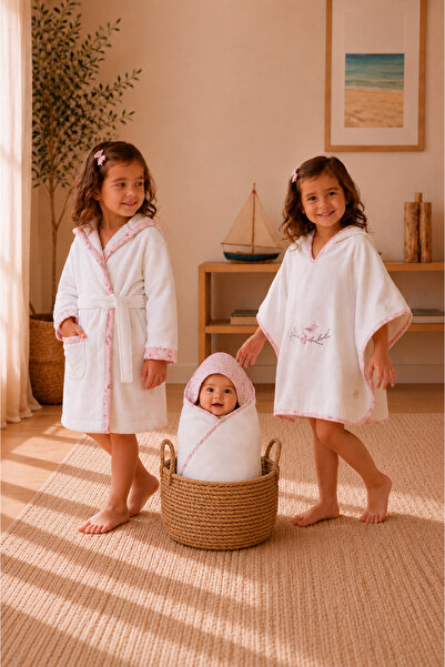 ZUMI BABY KIDS طقم أطفال مكون من 3 قطع: رداء حمام، بونشو، وقماط