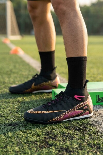 İncim Black Gold Patterned Semi-Professional Turf Ground Men's Astroturf Football Shoes