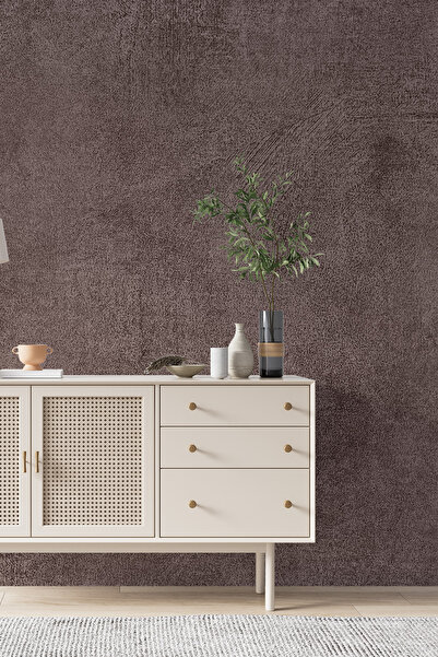 dreamwall Vizon Kahve İtalyan Sıva Dokulu Düz Renk Tek Parça Tekstil Duvar Ka...