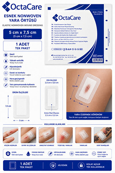 Octacare Esnek Steril Yara Örtüsü Yara Bandı 5cm x7,5 cm (1 adet )