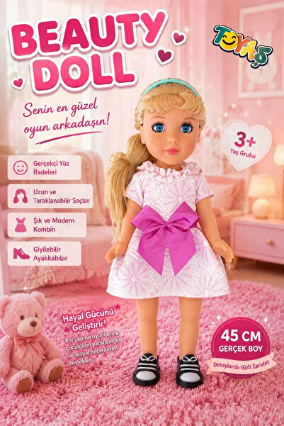 Toyaş Beauty Doll 45 cm Gerçekçi Et Bebek Uzun Saçlı Hareketli Kollu ve Bacak...