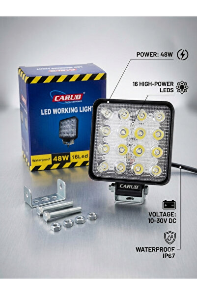 Carub 16 LED Off-Road Çalışma Lambası 48W 10-30V Kare İş Makinesi Sis Farı⁠
