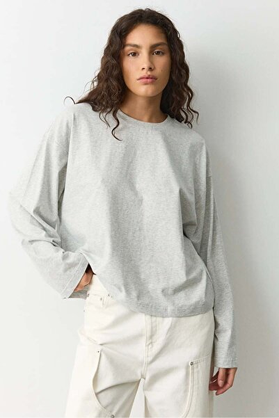 Madmext Grimelanj Basic Crew Neck 100% Cotton Long Sleeve T-Shirt Mg2889