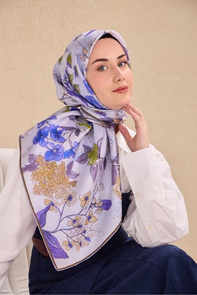 Silk Home وشاح حرير تويلي بنقشة زهور دريم ليلك 90x90