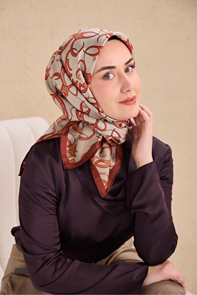 Silk Home Tivil Silk Scarf Ist 11509- 02 Bronze Brown Abstract Pattern