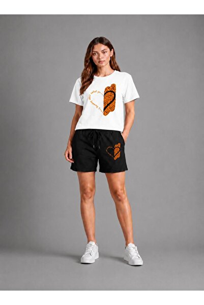 zeag Women's Leopard Heart Patterned Shorts and T-Shirt Set