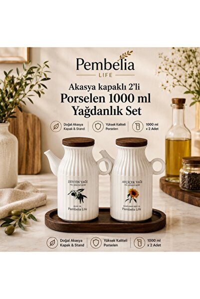 Pembelia Life طقم وعاء زيت من البورسلين سعة 1000 مل من أكاسيا مع حامل، طقم وع...
