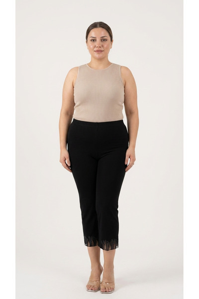 Ramelya Plus Size Lycra Women's Capri Pants with Elastic Waist and Embroidere...