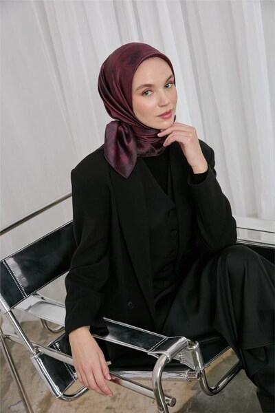 Silk Home Polyester Karışımlı Shiny Eşarp Bordo Etnik Desenli Parlak Dokulu 9...