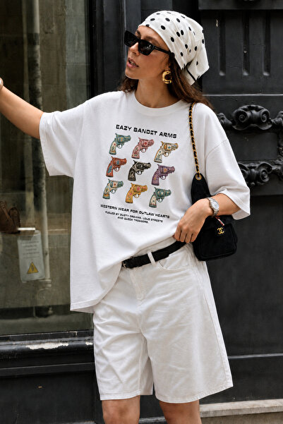 Eazy Co Eazy Unisex Oversize T-Shirt 100% Cotton White Bandit Arms Cowboy Pri...