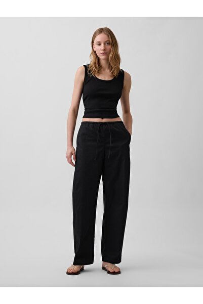 GAP Kadın Siyah Poplin Easy Barrel Pantolon