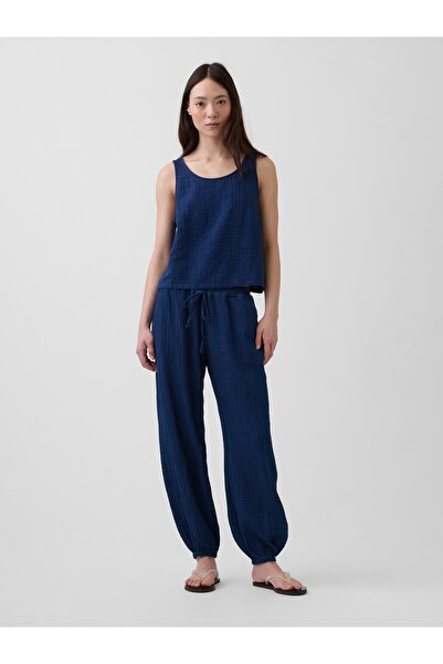 GAP Kadın Koyu Mavi Pamuk Gauze Denim Easy Barrel Jogger Pantolon