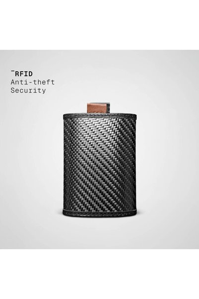 The Frenchie Co. Speed Wallet Mini, Ultra Slim RFID Blocking Wallet for Men & Women, Front Pocket Minimalist Card Holder with Pull Tab, Carbon Fiber & Full-Grain Italian Leather, Holds up to 14 Cards & Cash