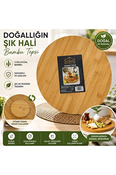TUNAY Bambu 360 Derece Dönen Yuvarlak Sunum Tepsi