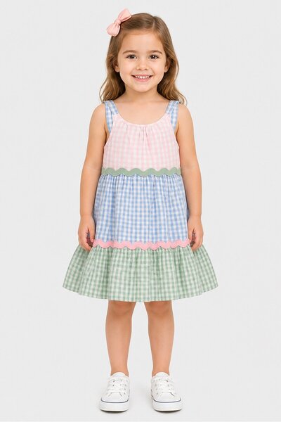 Willow & Whistle Toddlers Girl Checkered Sleeveless Dress, Multicolor