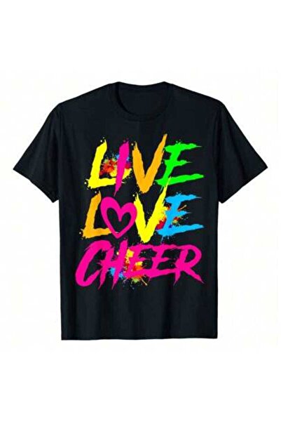 4Car تي شيرت Happy Funny Live Love Cheer Cute Cheerleader، 220 جرام من القطن ...