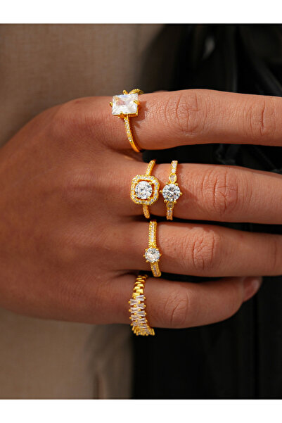 Take Two By Styli 5-Piece Gold Tone Zircon Embellished Ring Set