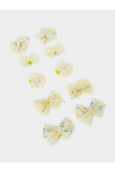 Styli Pack Of 10 - Girls Yellow Embellished Hair Clips