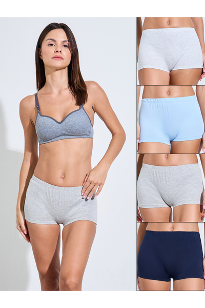 Styli Pack Of 4 - Solid Cotton Elastic Waistband Boyshorts