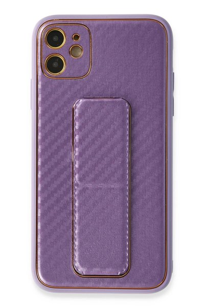 New Face Ilkestor iPhone 12 Case Coco Carbon Stand Cover (125256) - Purple